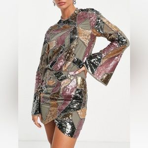 ASOS DESIGN embellished patchwork mini dress